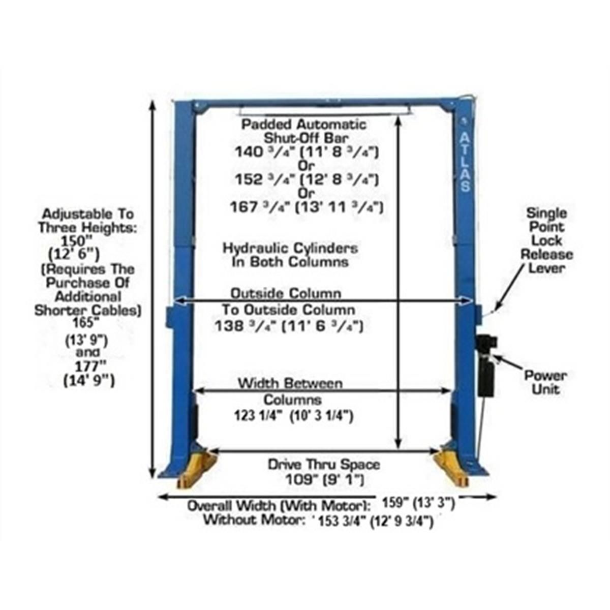 Atlas Automotive Equipment 12,000 lb. Heavy Duty 2-Post Lift w/ 3-Stage Arms