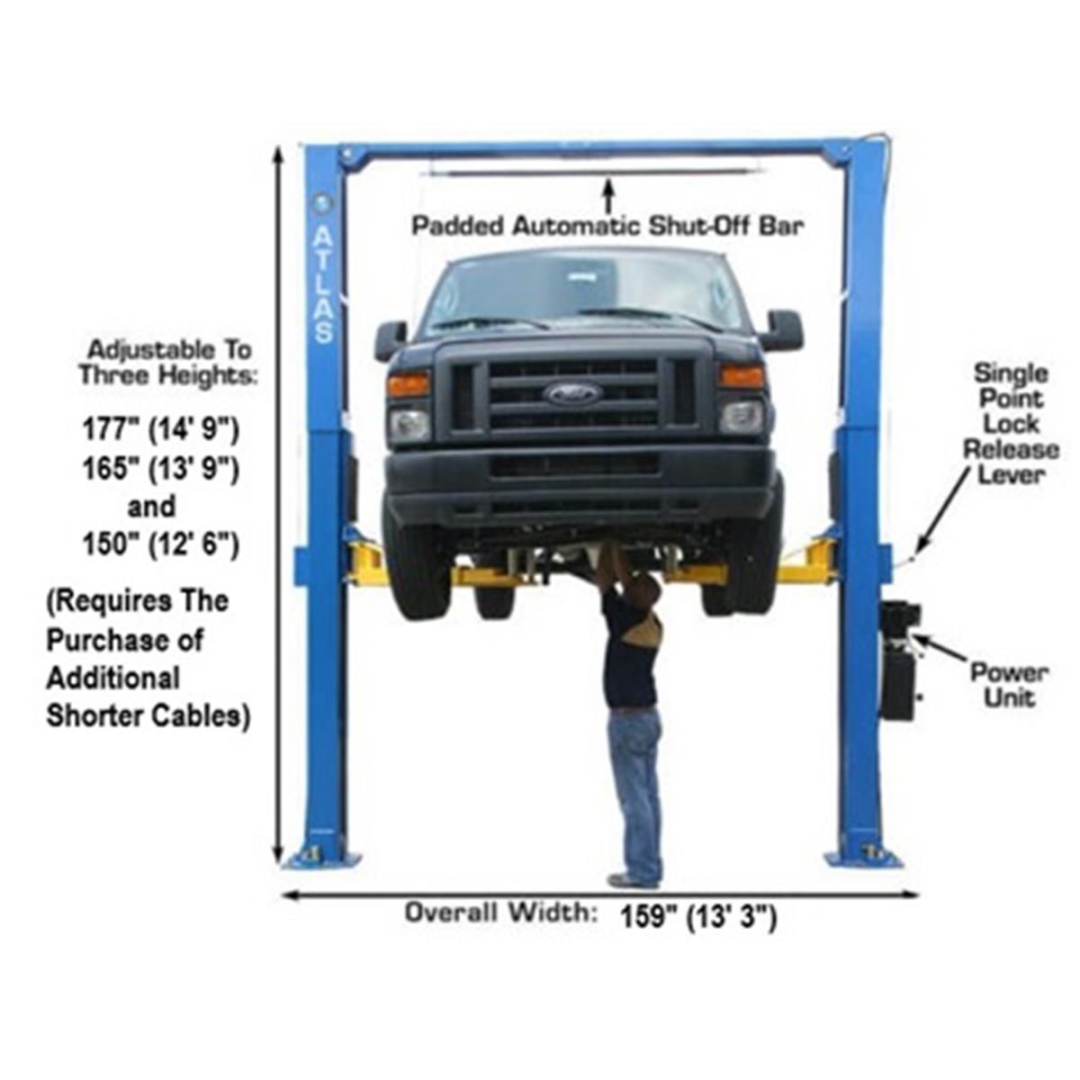 Atlas Automotive Equipment 12,000 lb. Heavy Duty 2-Post Lift w/ 3-Stage Arms